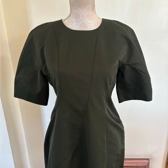 COS Women's Green Puff Sleeve Knee Length Dress Size 38 - Picture 2 of 5